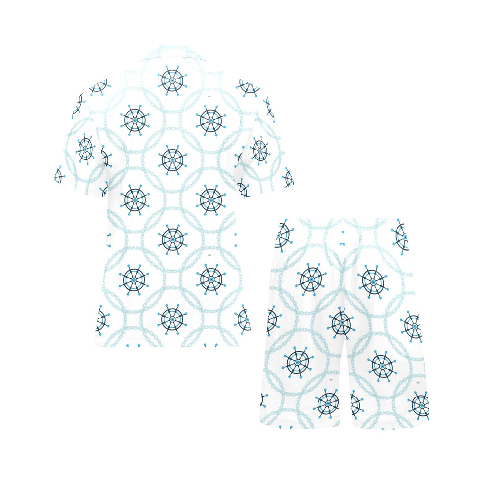 nautical steering wheel chain Men's V-Neck Short Pajama Set