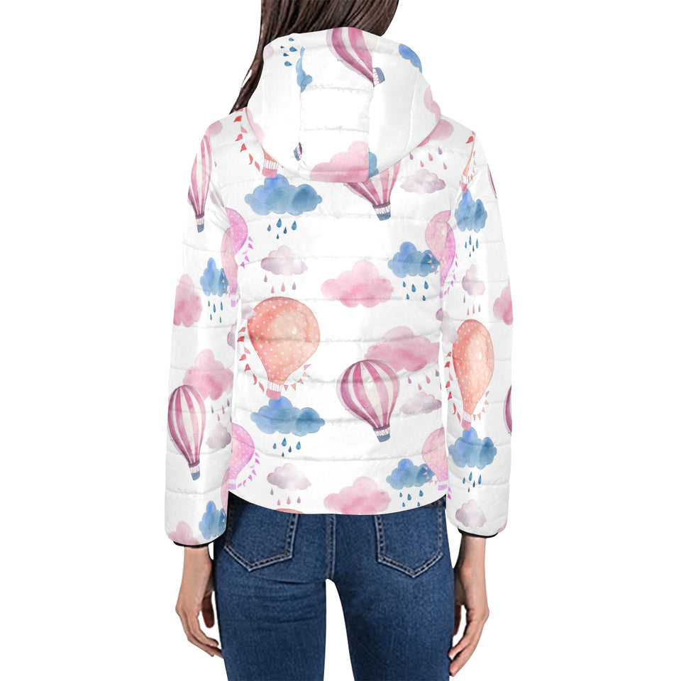 Watercolor air balloon cloud pattern Women's Padded Hooded Jacket