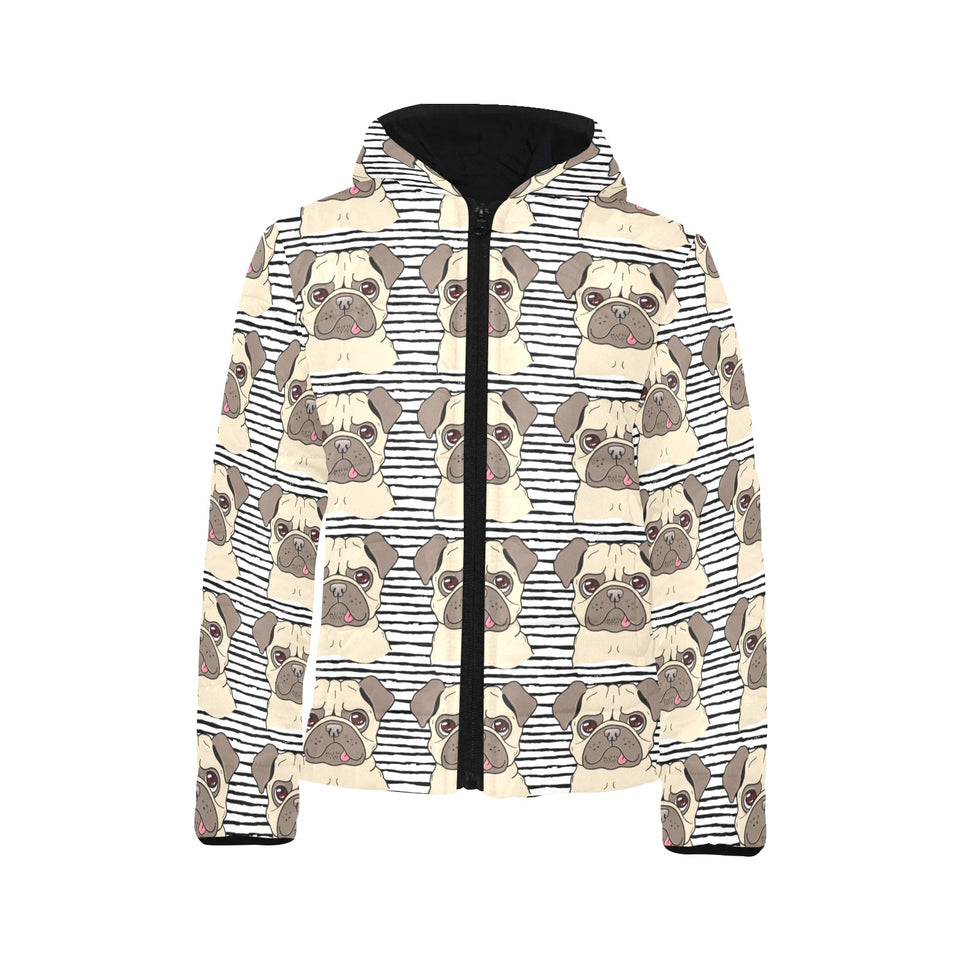 Happy pug pattern Kids' Boys' Girls' Padded Hooded Jacket