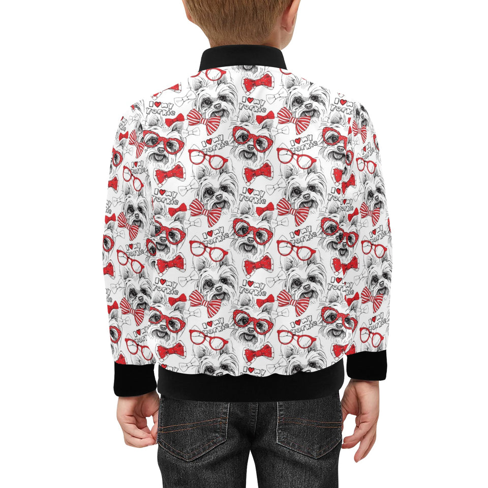 Yorkshire Terrier Pattern Print Design 04 Kids' Boys' Girls' Bomber Jacket