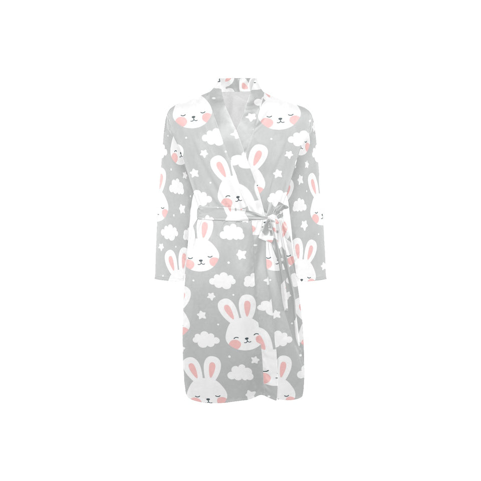 Rabbit cloud Pattern Men's Long Sleeve Belted Night Robe