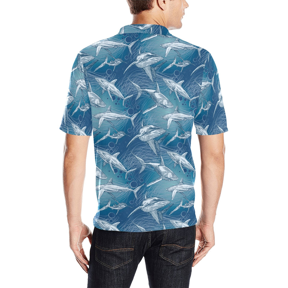Shark hand drawn Men's All Over Print Polo Shirt