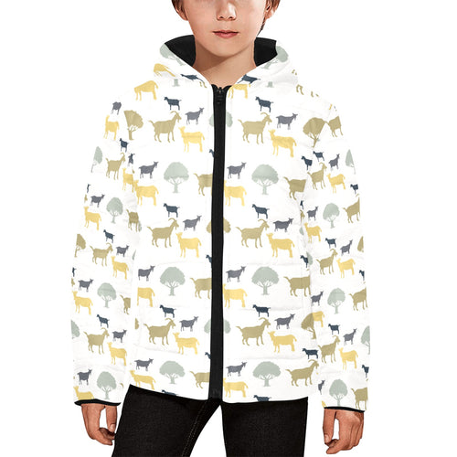 Silhouettes of goat and tree pattern Kids' Boys' Girls' Padded Hooded Jacket