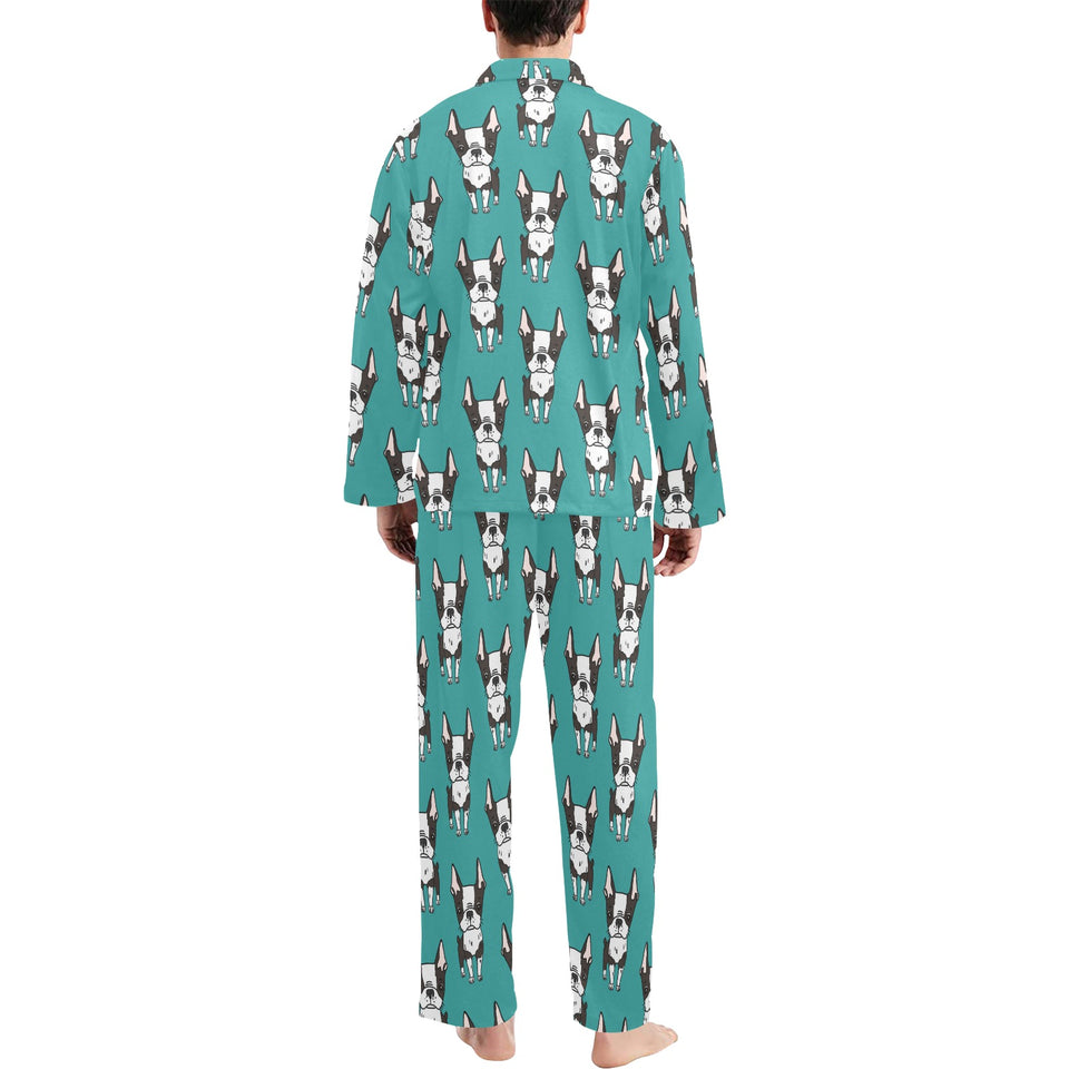Hand drawn boston terrier dog pattern Men's Long Pajama Set