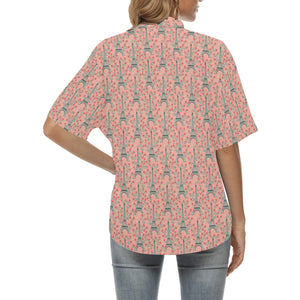 Eiffel Tower Flower Pattern Design 03 Women's All Over Print Hawaiian Shirt
