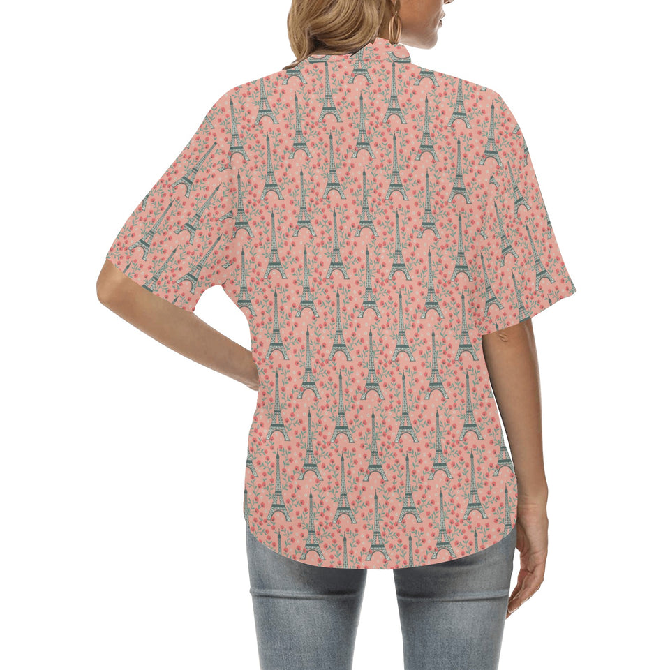 Eiffel Tower Flower Pattern Design 03 Women's All Over Print Hawaiian Shirt