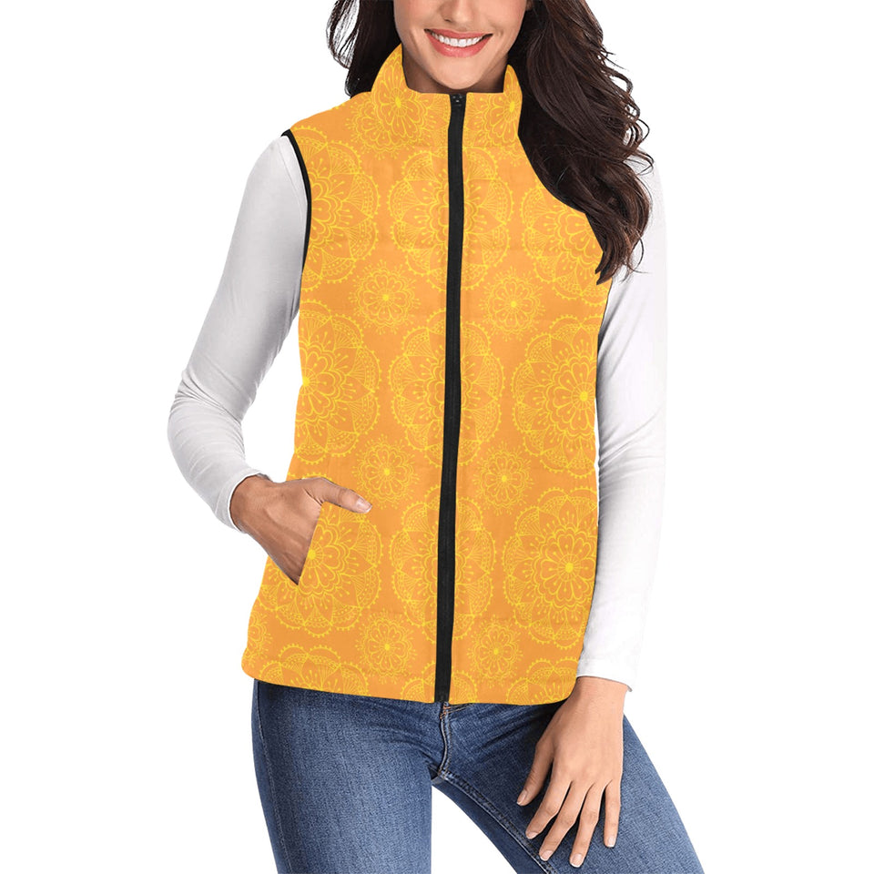 Orange traditional indian element pattern Women's Padded Vest