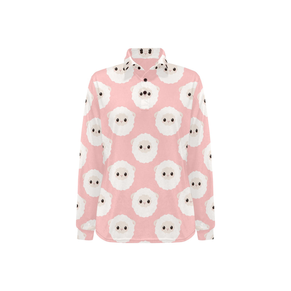 Cute sheep pattern Women's Long Sleeve Polo Shirt