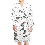 Boston terrier dog hearts vector pattern Men's Long Sleeve Belted Night Robe