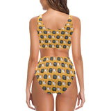 English Bulldog Pattern Print Design 04 Chest Bowknot High Waisted Bikini Swimsuit
