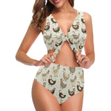 Cute rooster chicken cock Chest Bowknot High Waisted Bikini Swimsuit