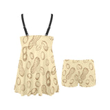 hand drawn peanuts pattern Chest Sexy Pleated Two Piece Swim Dress