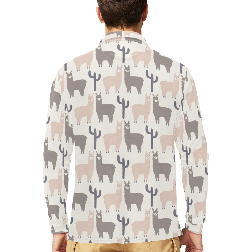 Llama Alpaca pattern Men's Long Sleeve Polo Shirt