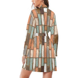 Wood Printed Pattern Print Design 02 Women's Long Sleeve Belted Night Robe