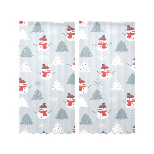 Snowman christmas tree snow gray background Gauze Curtain