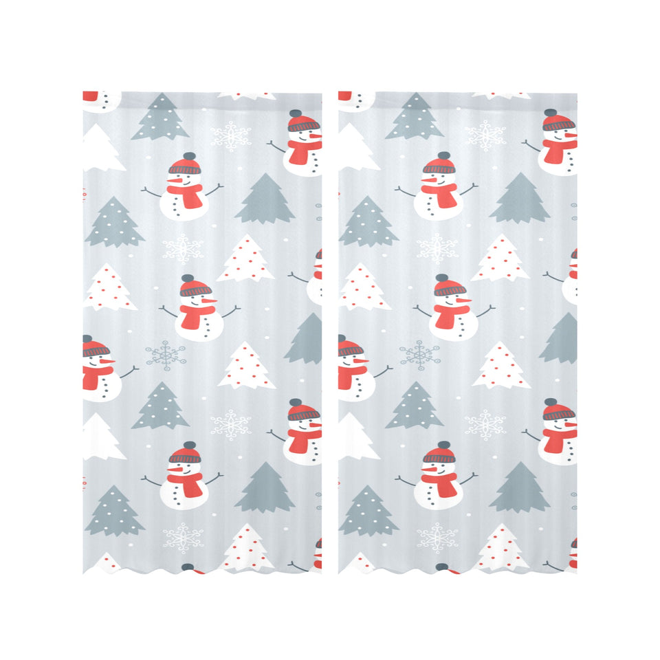 Snowman christmas tree snow gray background Gauze Curtain