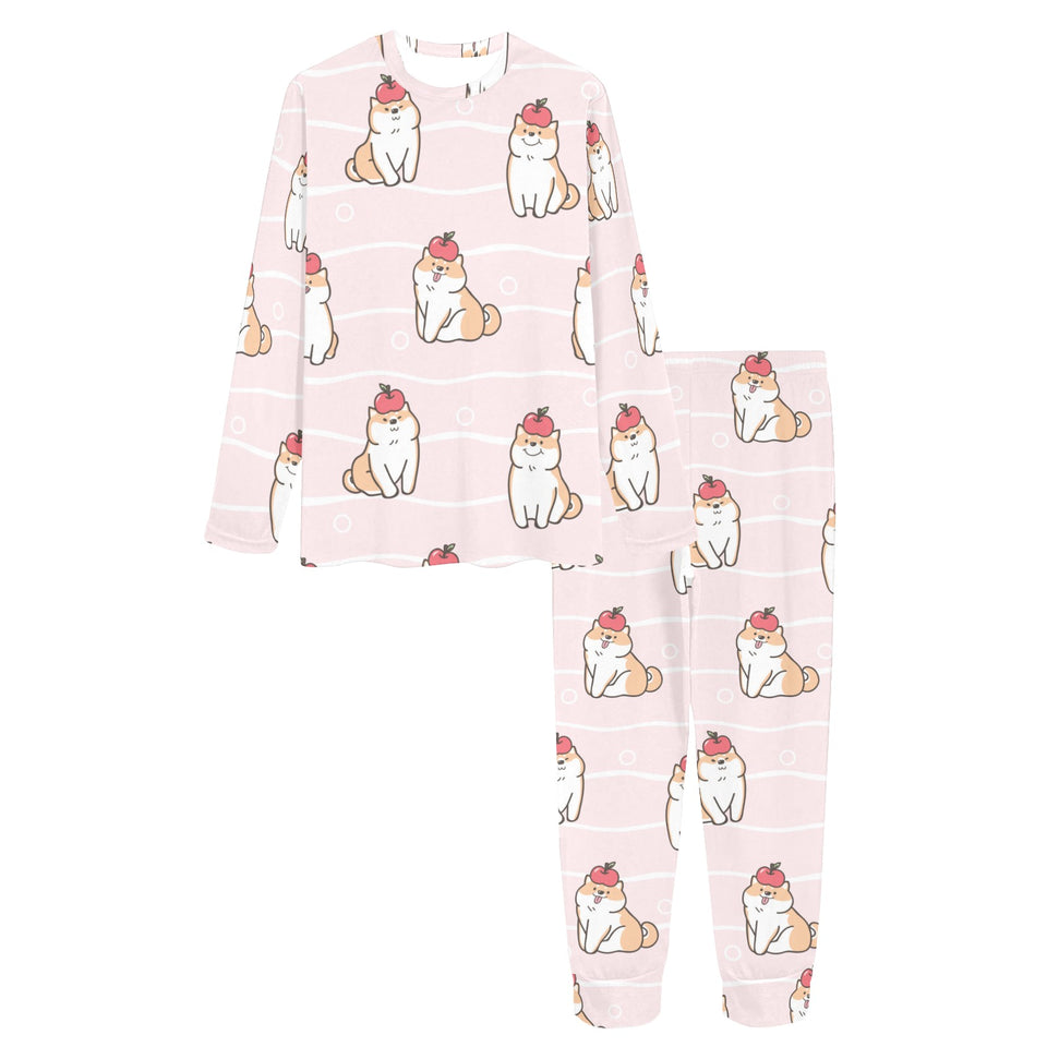 Cute Shiba Inu Dog Apple pattern Women's All Over Print Pajama Set