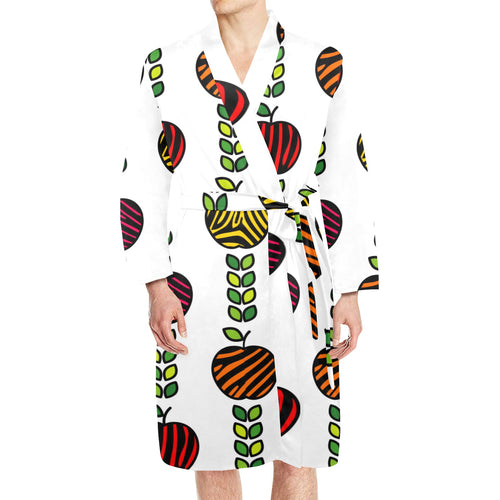 colorful apples leave zebra stripe Men's Long Sleeve Belted Night Robe