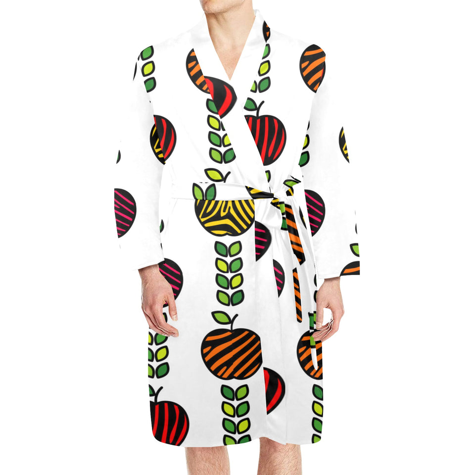 colorful apples leave zebra stripe Men's Long Sleeve Belted Night Robe