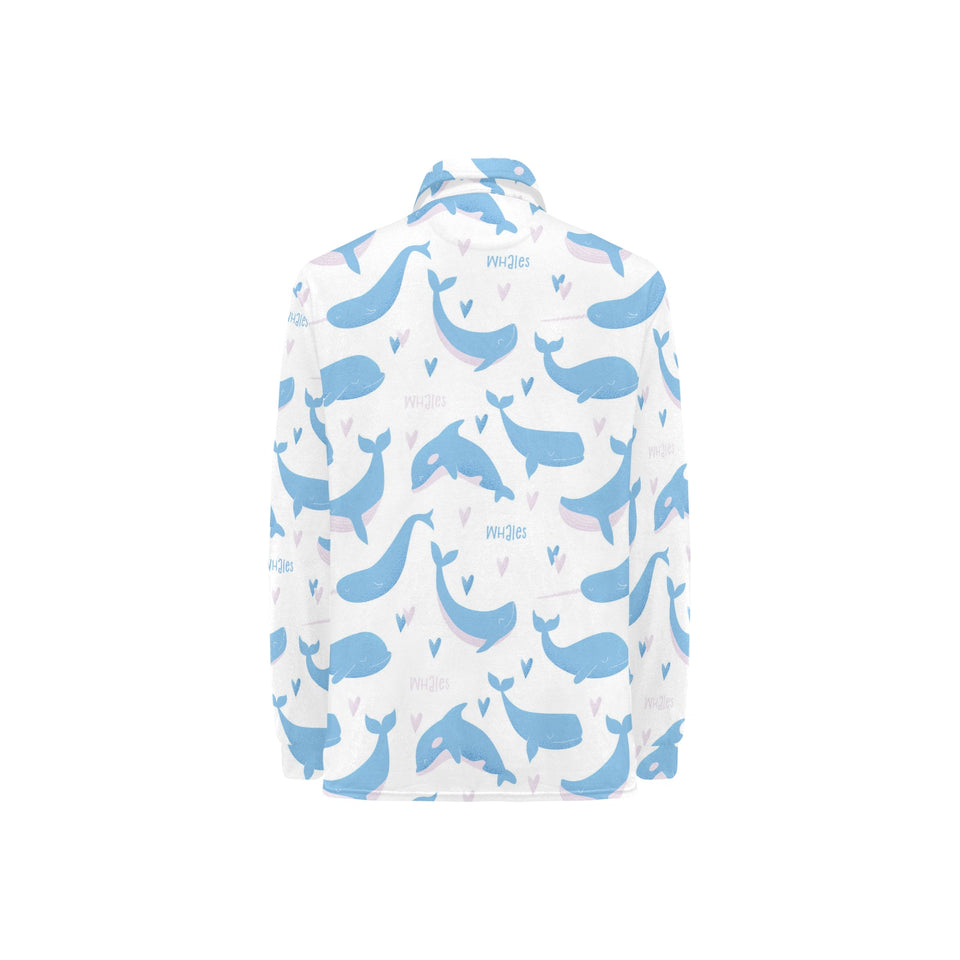 Blue whale pattern Women's Long Sleeve Polo Shirt