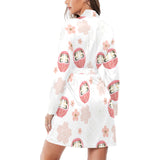 Daruma japanese wooden doll cherry blossom flower Women's Long Sleeve Belted Night Robe