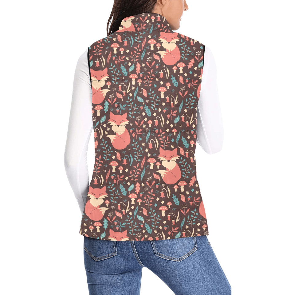 fox leaves mushroom pattern Women's Padded Vest