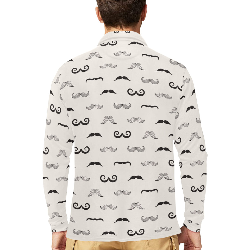 Mustache Beard Pattern Print Design 05 Men's Long Sleeve Polo Shirt