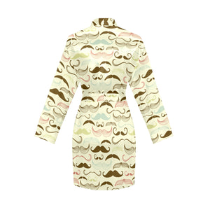 Mustache Beard Pattern Print Design 01 Women's Long Sleeve Belted Night Robe