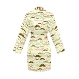 Mustache Beard Pattern Print Design 01 Women's Long Sleeve Belted Night Robe