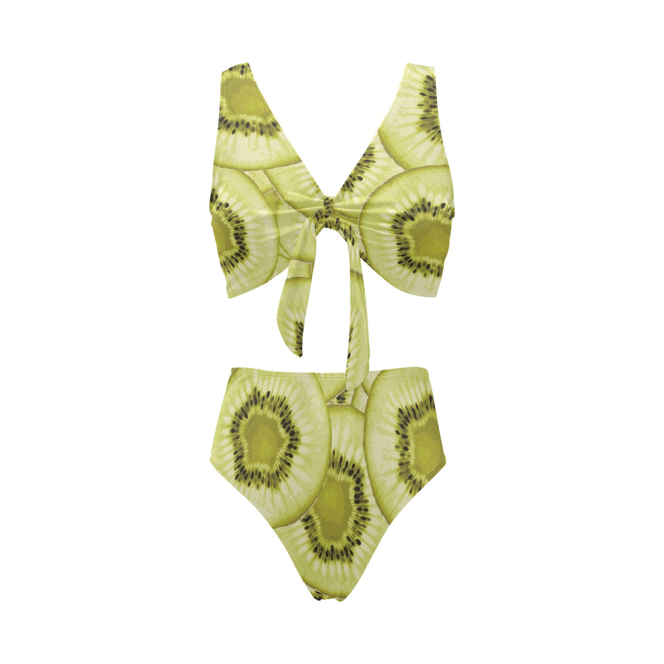 Sliced kiwi pattern Chest Bowknot High Waisted Bikini Swimsuit
