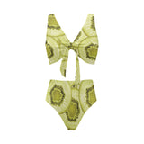 Sliced kiwi pattern Chest Bowknot High Waisted Bikini Swimsuit