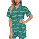 Crocodile pattern Women's V-Neck Short Pajama Set