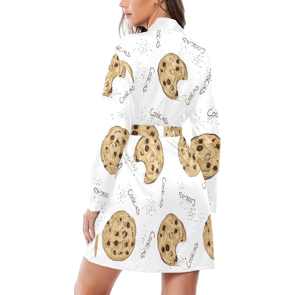 Sketch style cookie pattern Women's Long Sleeve Belted Night Robe