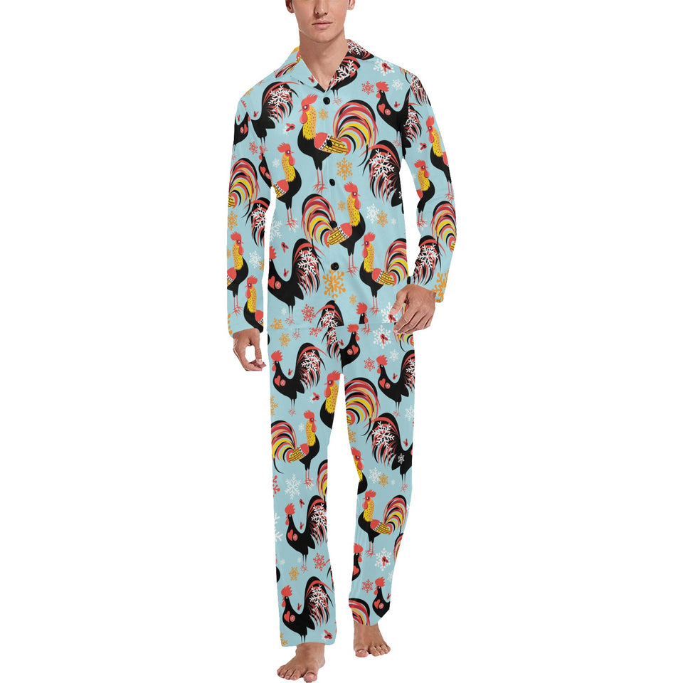 Rooster chicken cock snowfalke Men's Long Pajama Set