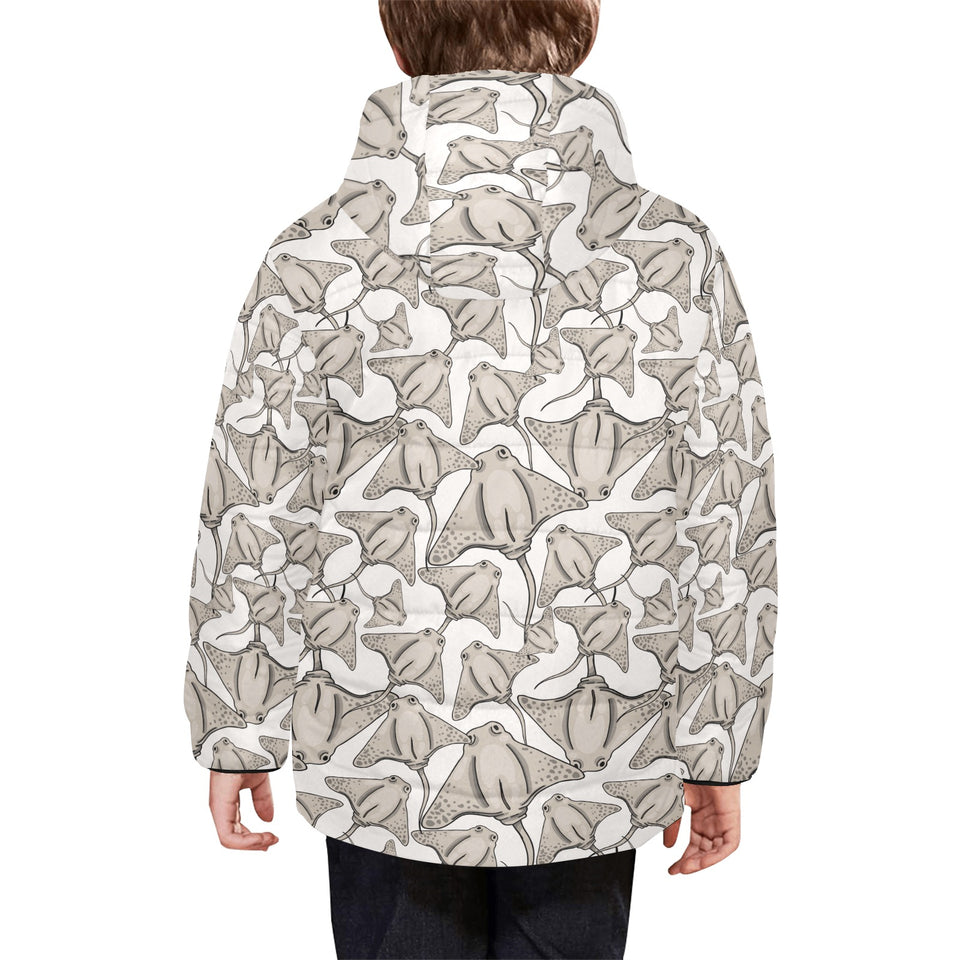 Stingray Pattern Print Design 05 Kids' Boys' Girls' Padded Hooded Jacket