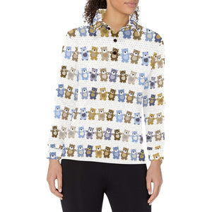 Teddy Bear Pattern Print Design 02 Women's Long Sleeve Polo Shirt