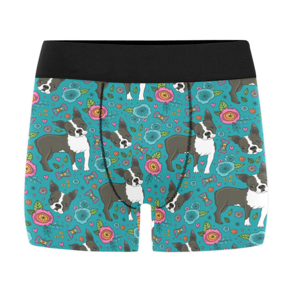 Boston terrier beautiful flower pattern Men's All Over Print Boxer Briefs Men's Underwear