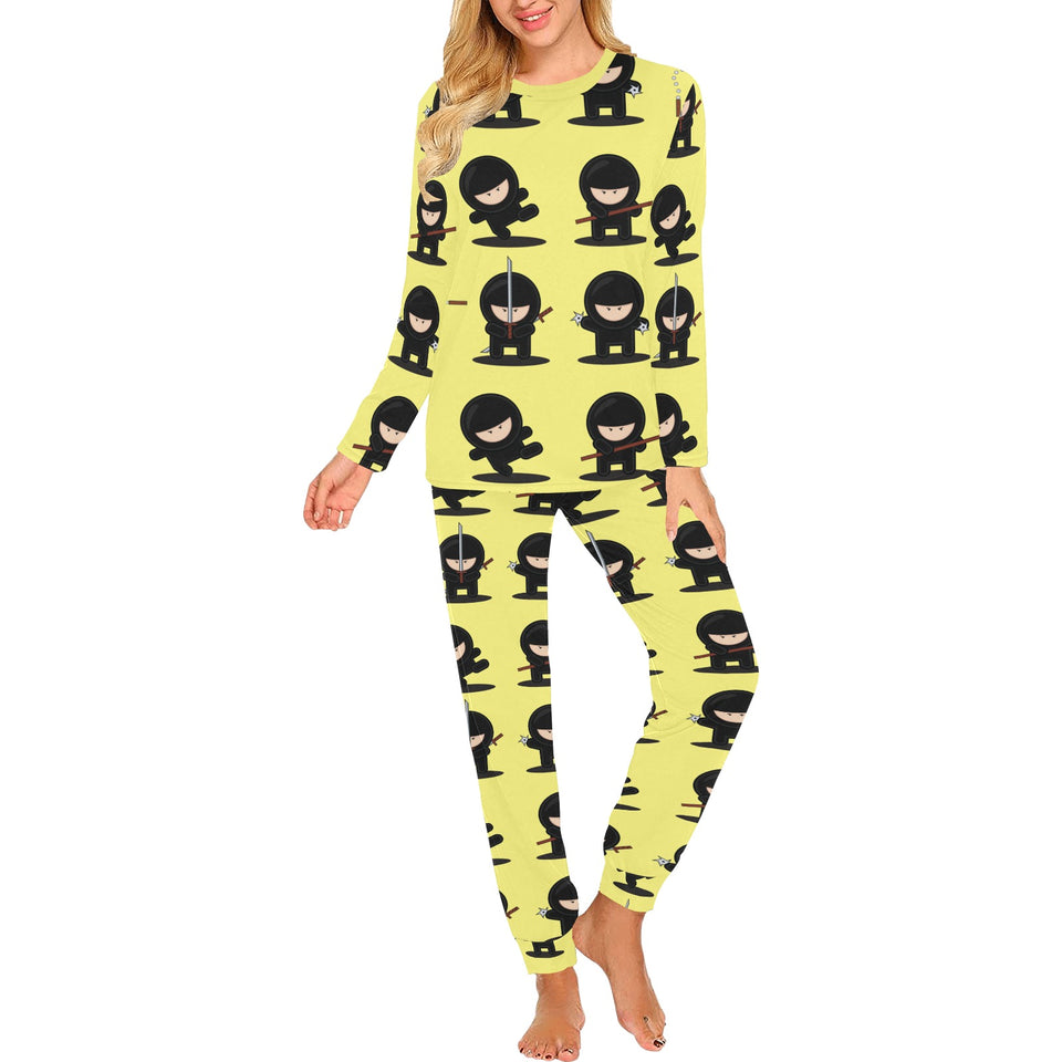 Cute ninja yellow background Women's All Over Print Pajama Set