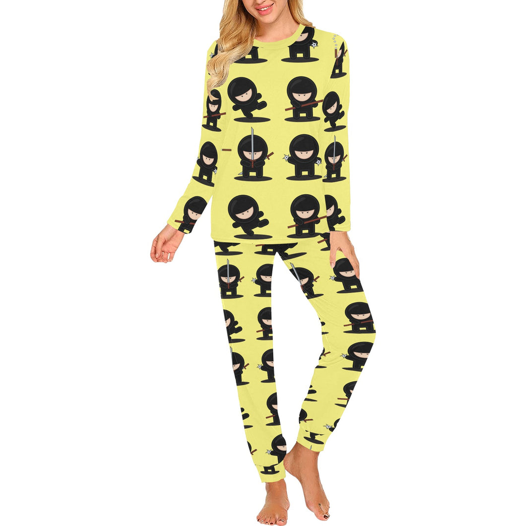 Cute ninja yellow background Women's All Over Print Pajama Set