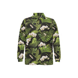 White orchid flower tropical leaves pattern blackg Men's Long Sleeve Polo Shirt