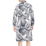 Guava tropical hand drawn pattern Men's Long Sleeve Belted Night Robe