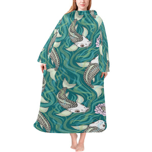 Koi Fish Carp Fish lotus pattern Blanket Robe with Sleeves
