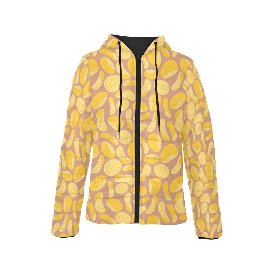 Potato Chips Pattern Print Design 01 Women's Padded Hooded Jacket