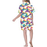 Colorful crow illustration pattern Kids' Boys' Girls' V-Neck Short Pajama Set