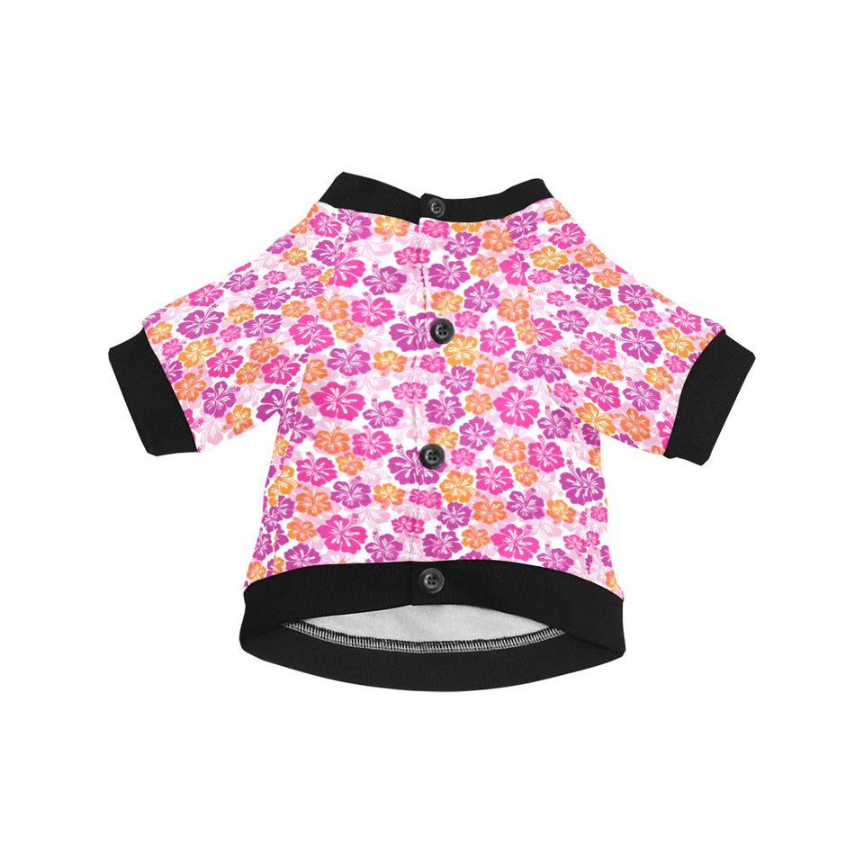 Hibiscus Pattern Print Design 01 All Over Print Pet Dog Round Neck Fuzzy Shirt
