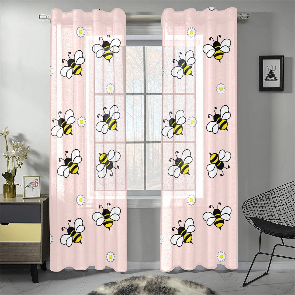 Cute bee flower pattern pink background Gauze Curtain