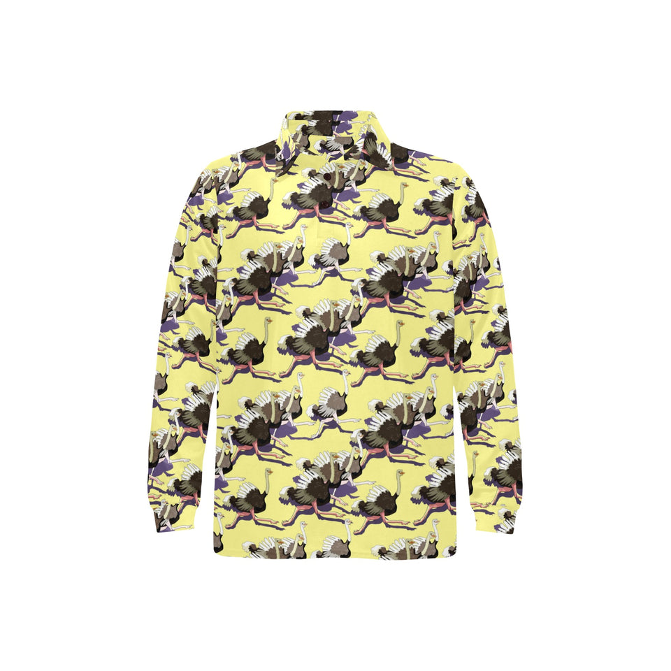 Ostrich Pattern Print Design 04 Men's Long Sleeve Polo Shirt