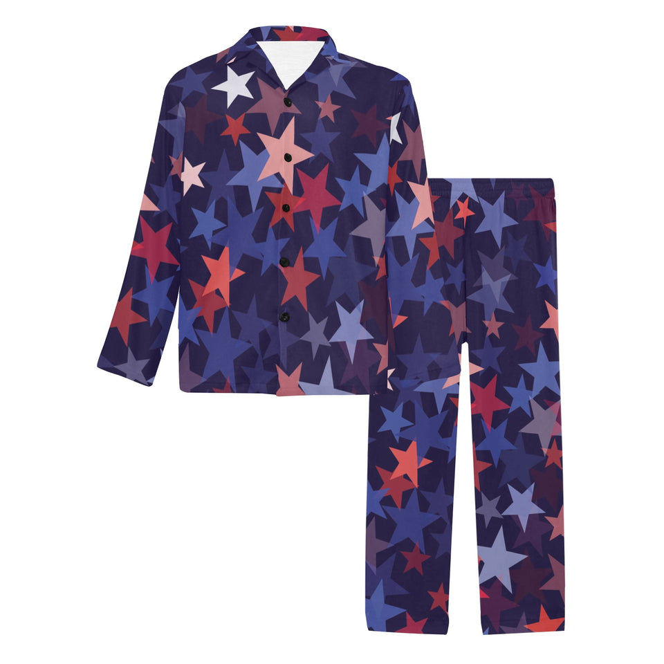 Red blue star pattern Men's Long Pajama Set