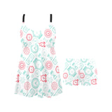 Clock time pattern blackground Chest Sexy Pleated Two Piece Swim Dress