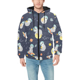 Cute sloth astronaut star planet rocket pattern Men's Padded Hooded Jacket